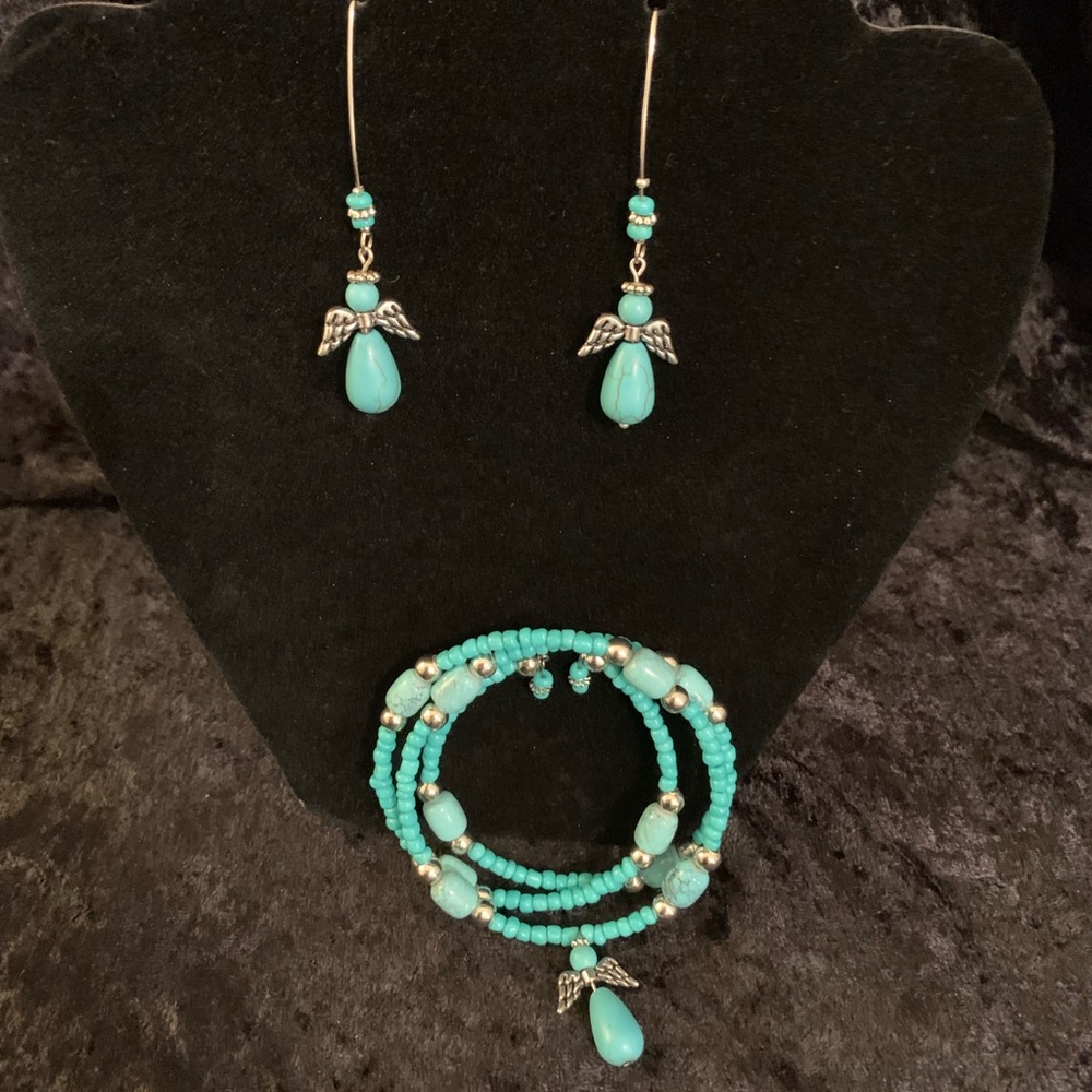 Matching turquoise angel earrings & bracelet
